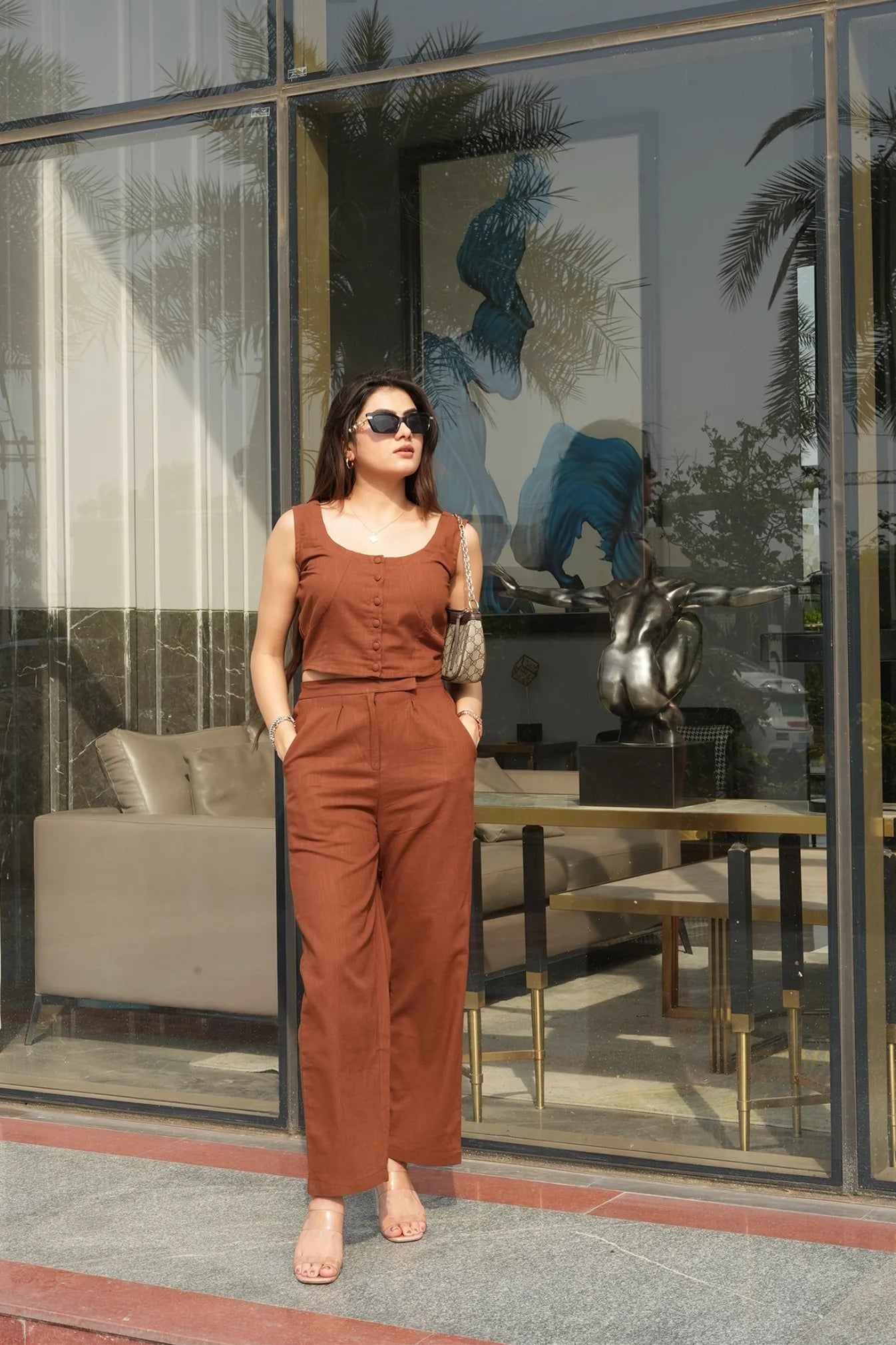 Rust Brown Cotton Slub Co-Ord Set