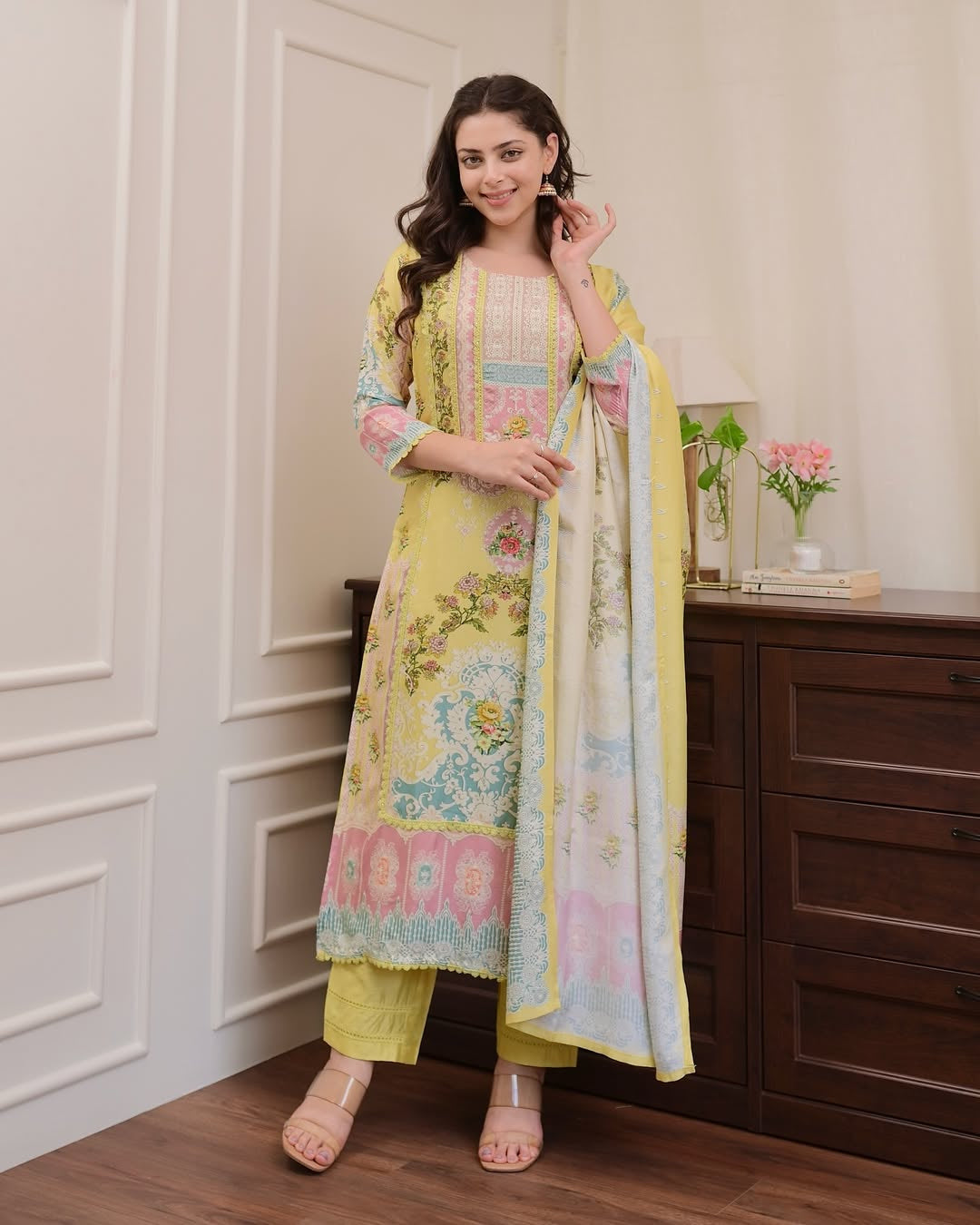 Pastel Bloom Printed Cotton Kurta Set with Dupatta