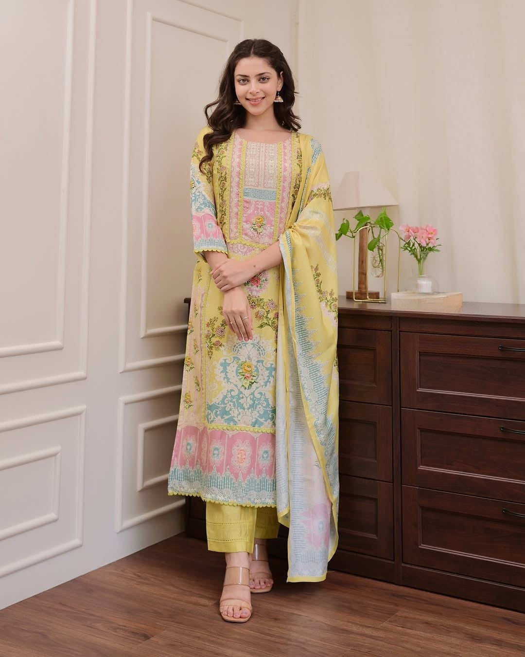 Pastel Bloom Printed Cotton Kurta Set with Dupatta