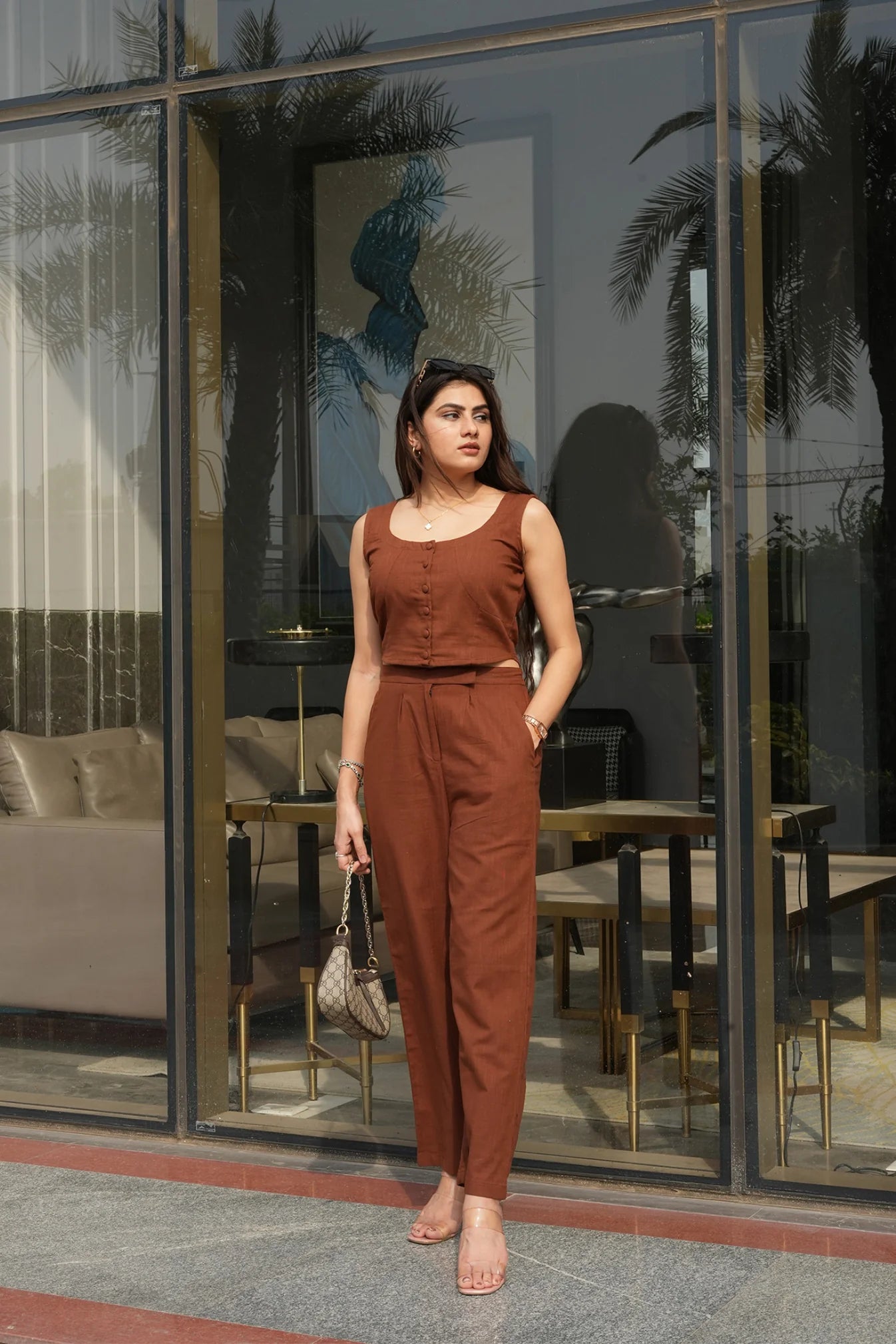 Rust Brown Cotton Slub Co-Ord Set