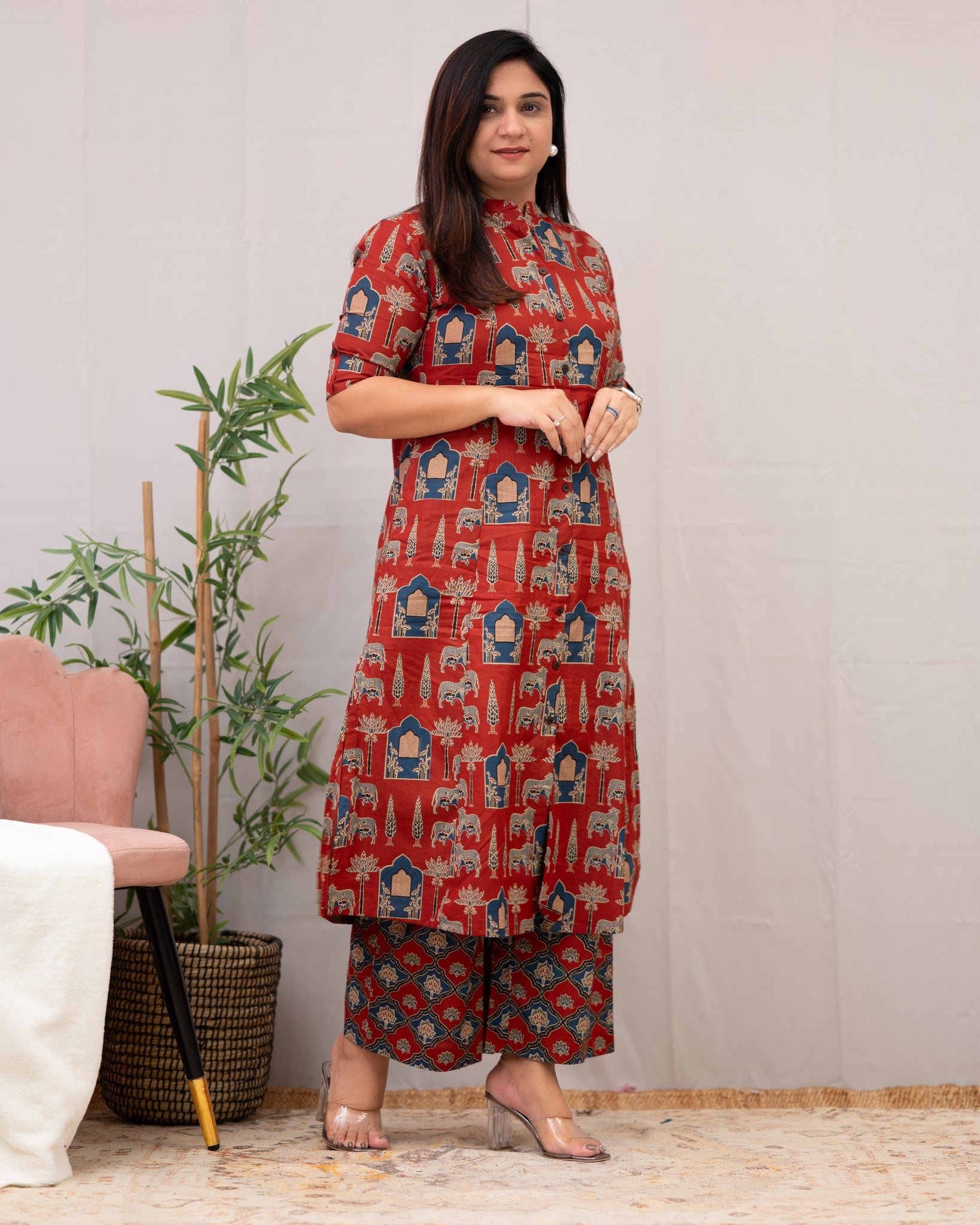 Red Block Printed Cotton Co-Ord Set