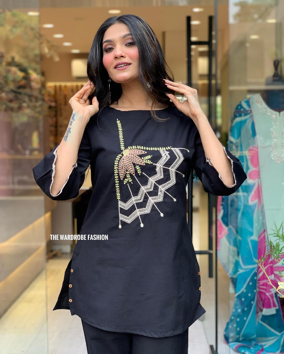 Designer Black Co-Ord Set Highlighted With Embroidery