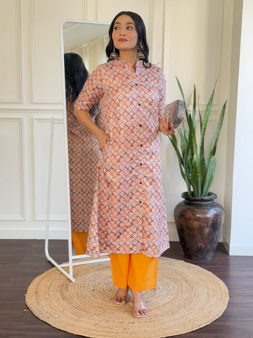 Cotton Digital Printed Button-Down Kurta with Vibrant Pants