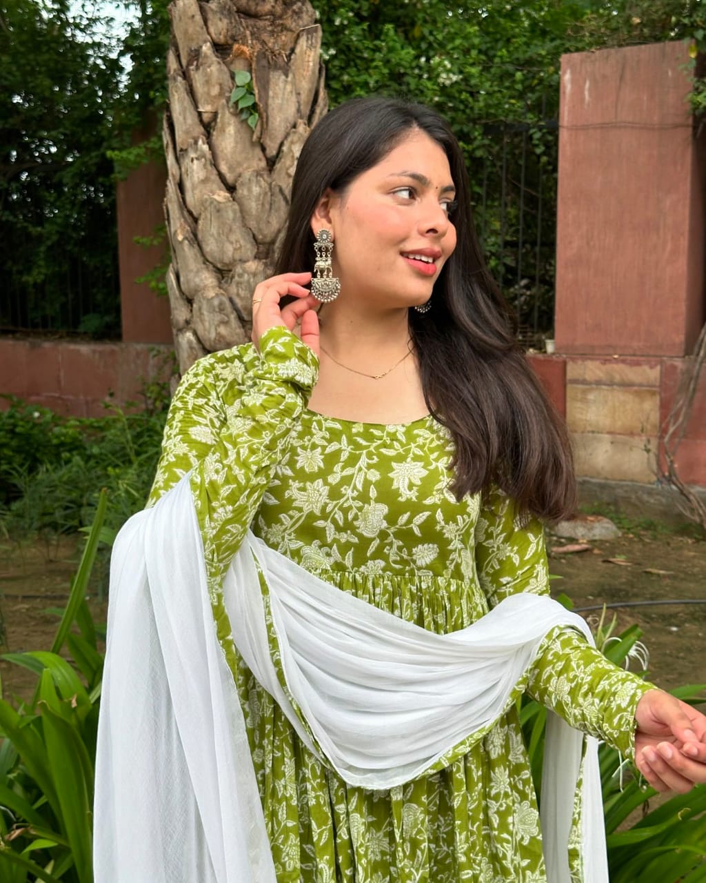 Elegant Green Floral Anarkali Suit with Dupatta