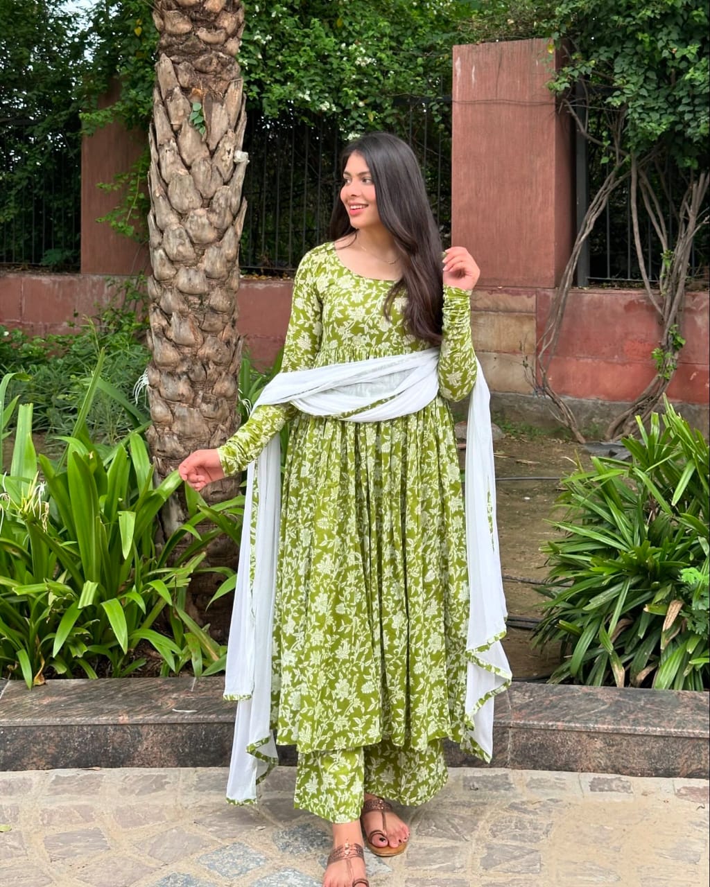Elegant Green Floral Anarkali Suit with Dupatta