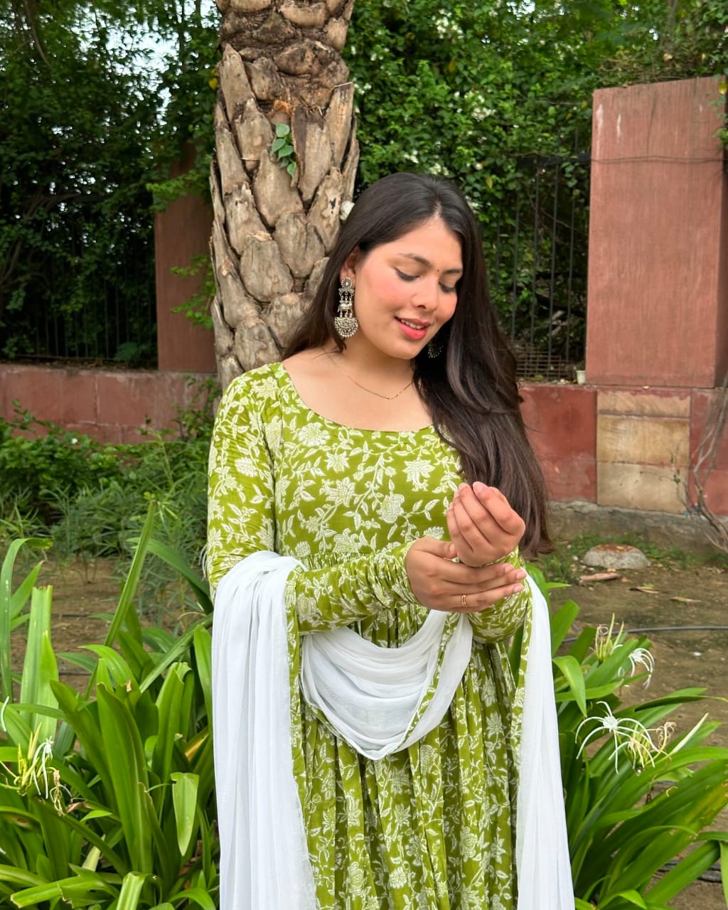 Elegant Green Floral Anarkali Suit with Dupatta