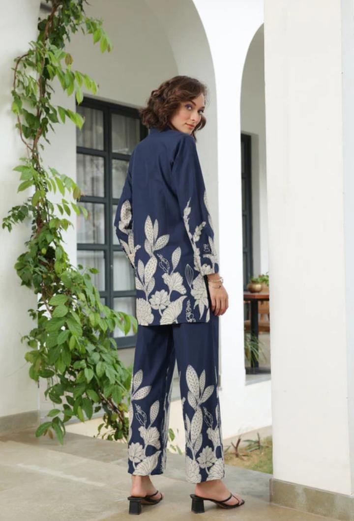 Bloom Delight Blue Cotton Co Ord Set