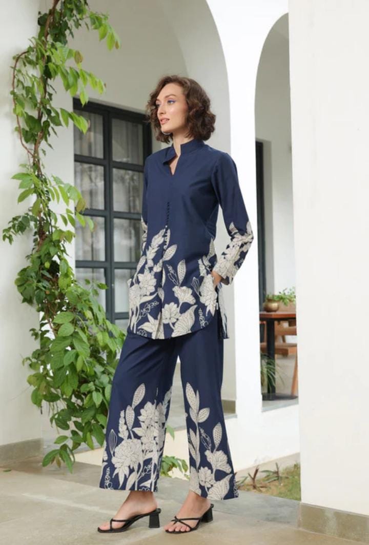 Bloom Delight Blue Cotton Co Ord Set