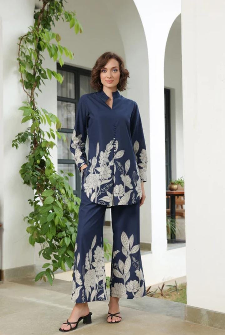 Bloom Delight Blue Cotton Co Ord Set