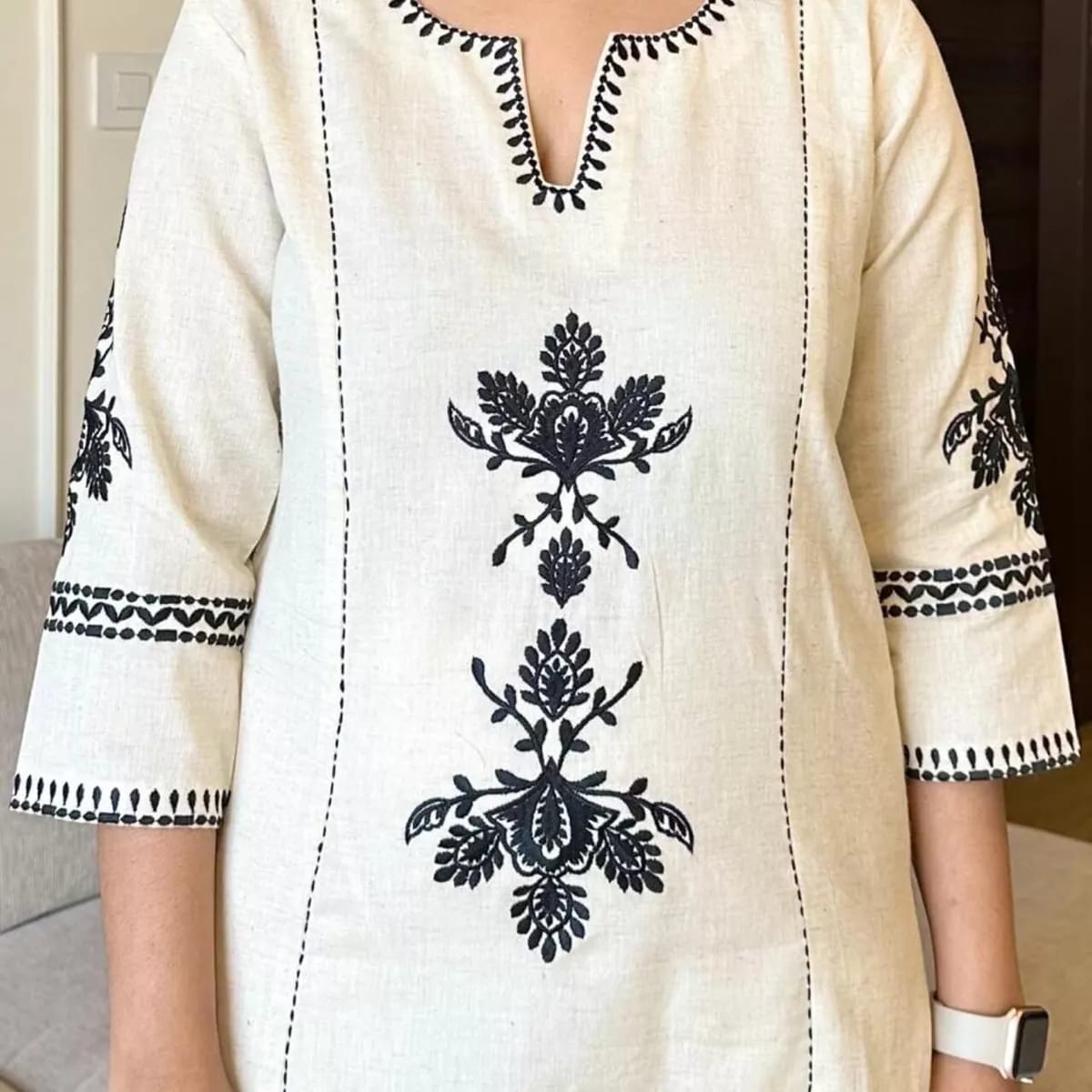 Off-White Elegant South Cotton Embroidered Co-Ord Set