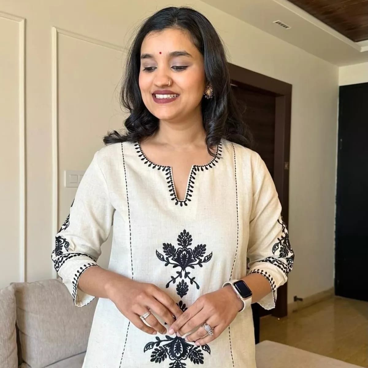 Off-White Elegant South Cotton Embroidered Co-Ord Set