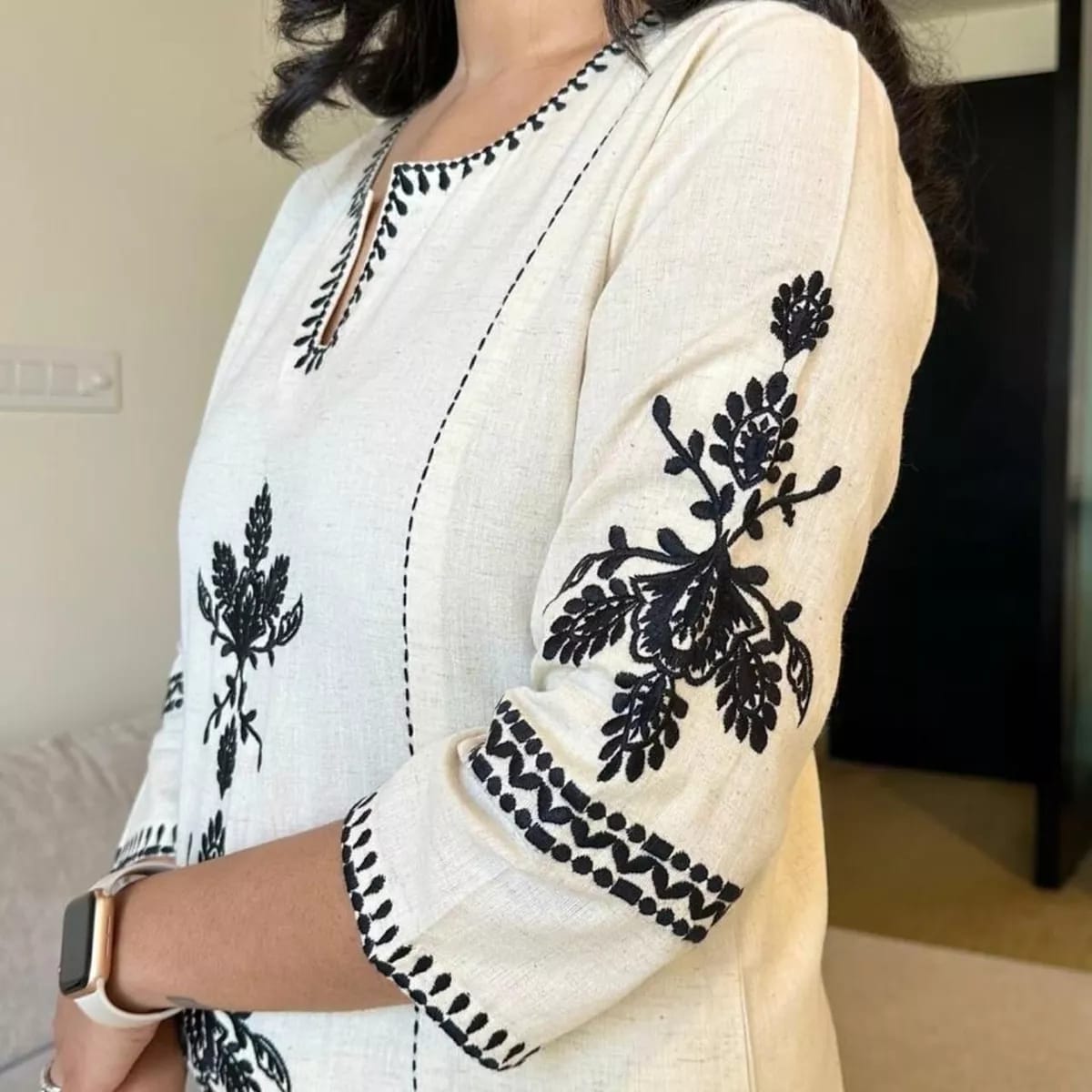 Off-White Elegant South Cotton Embroidered Co-Ord Set