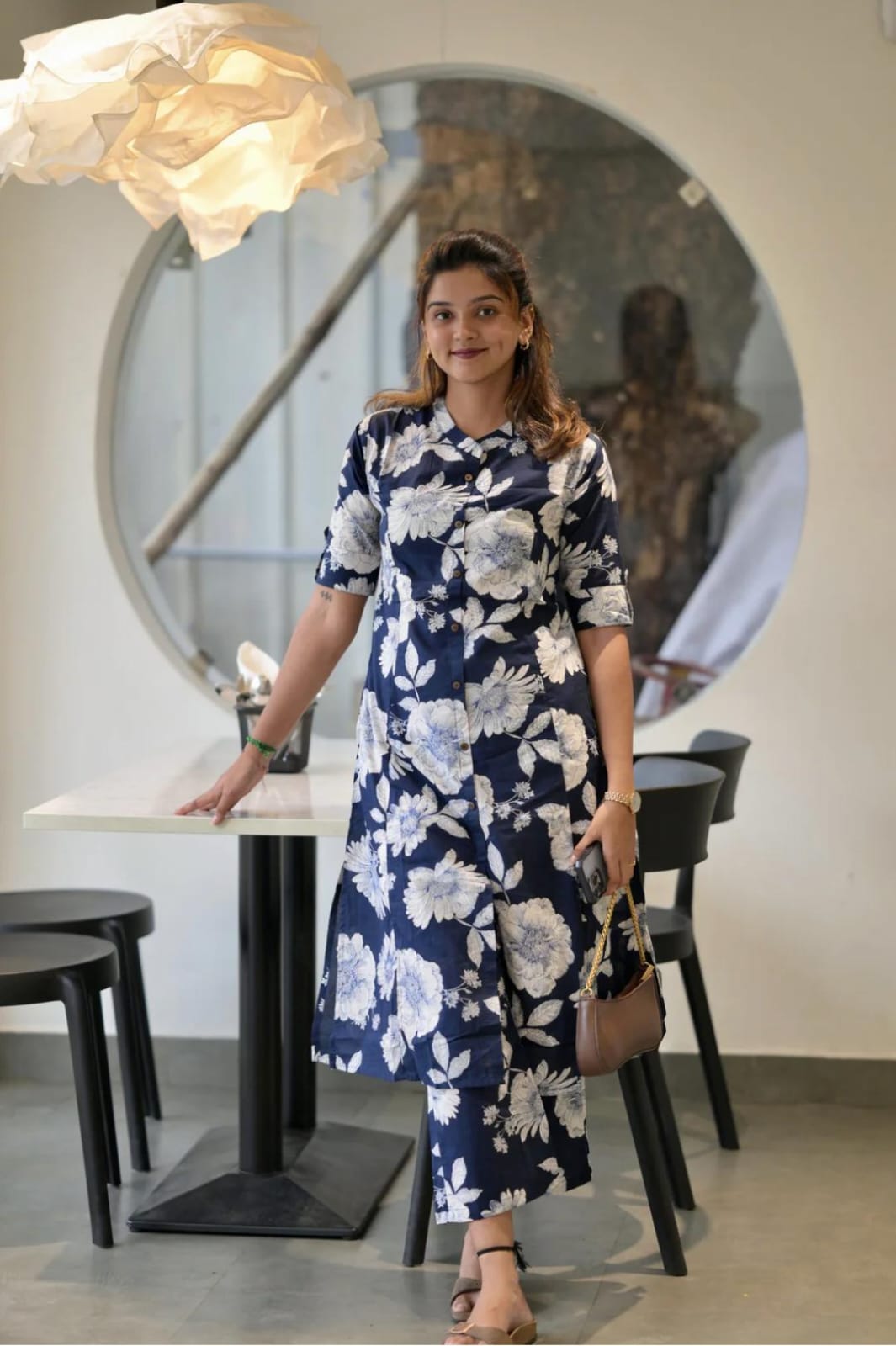 Navy Blue Floral Cotton Co-Ord Set