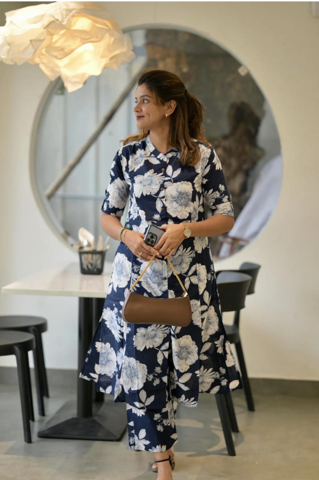 Navy Blue Floral Cotton Co-Ord Set