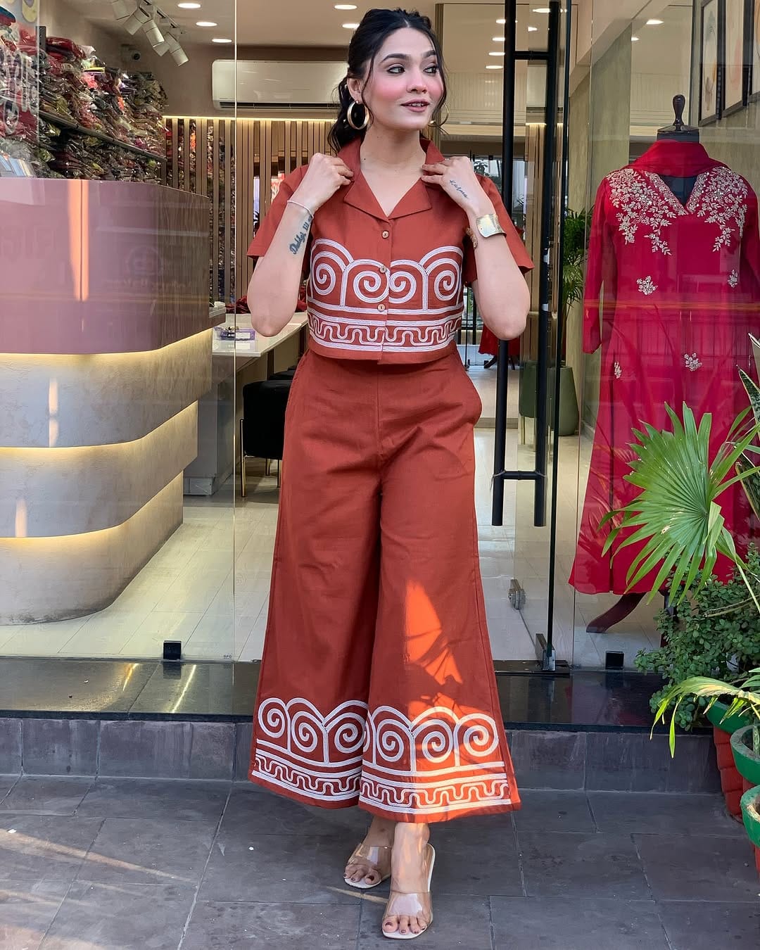 Rust Orange Embroidered Co-Ord Set
