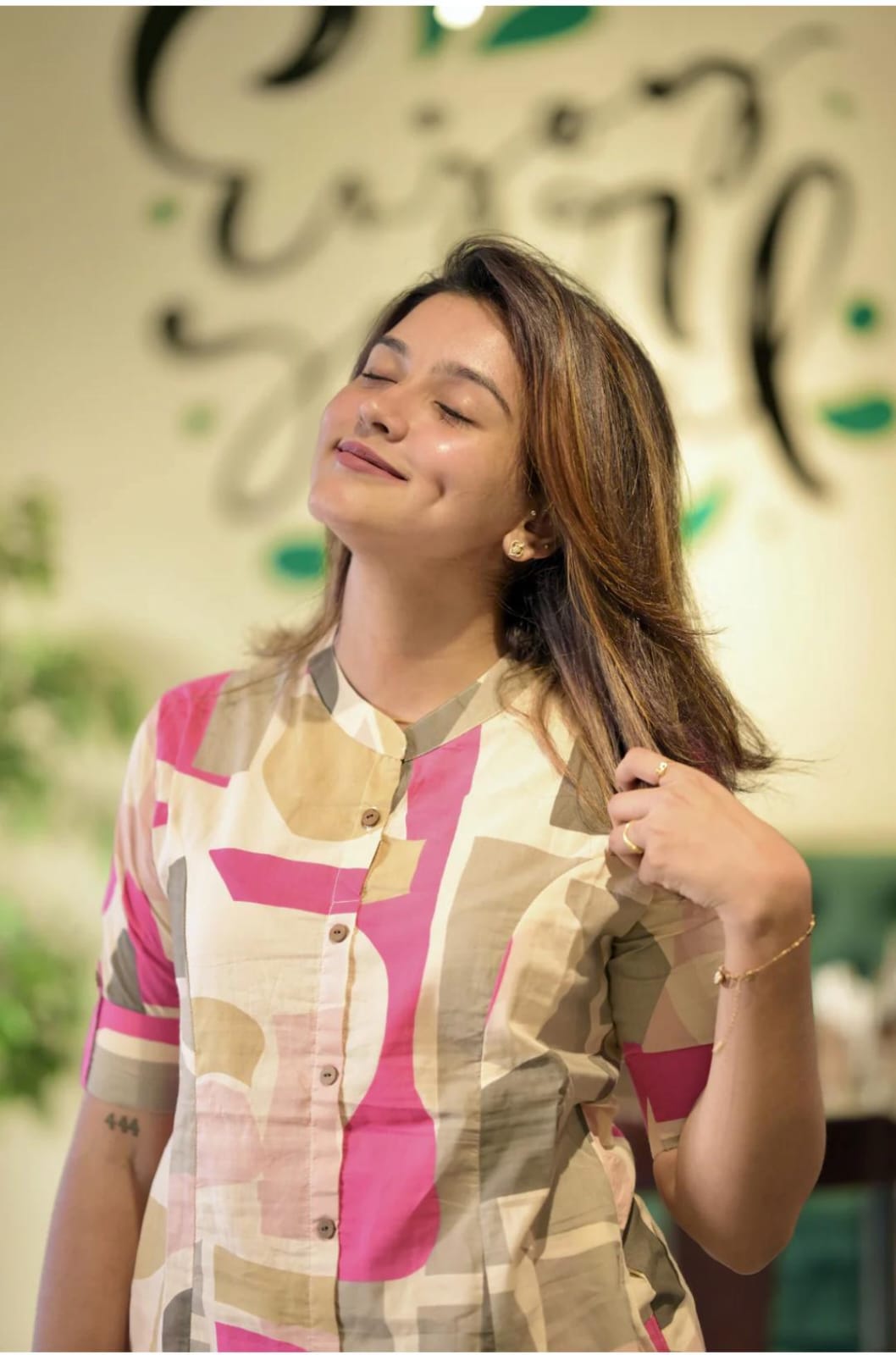 Beige & Pink Abstract Print Cotton Co-Ord Set