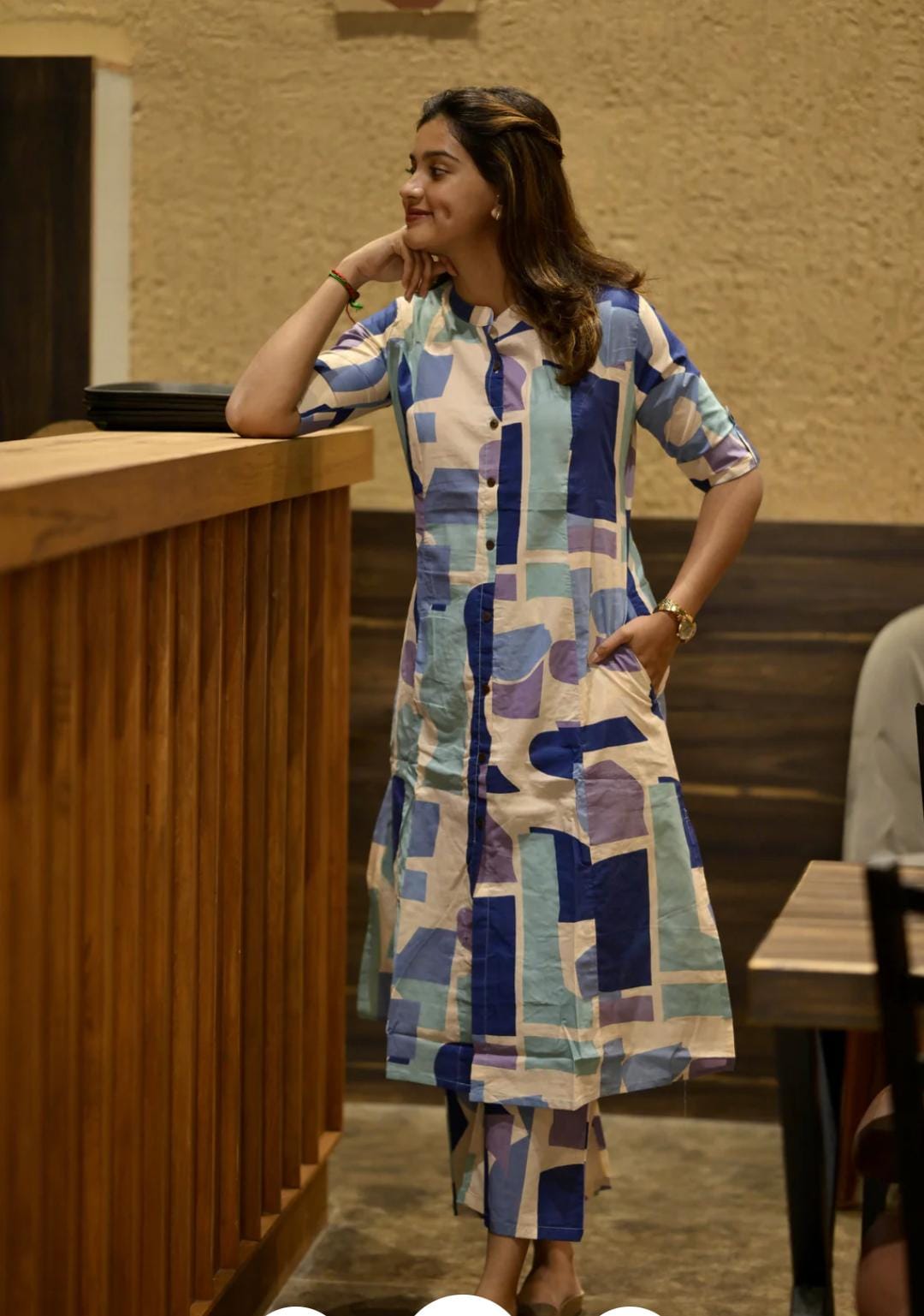 Blue  Abstract Print Cotton Co-Ord Set