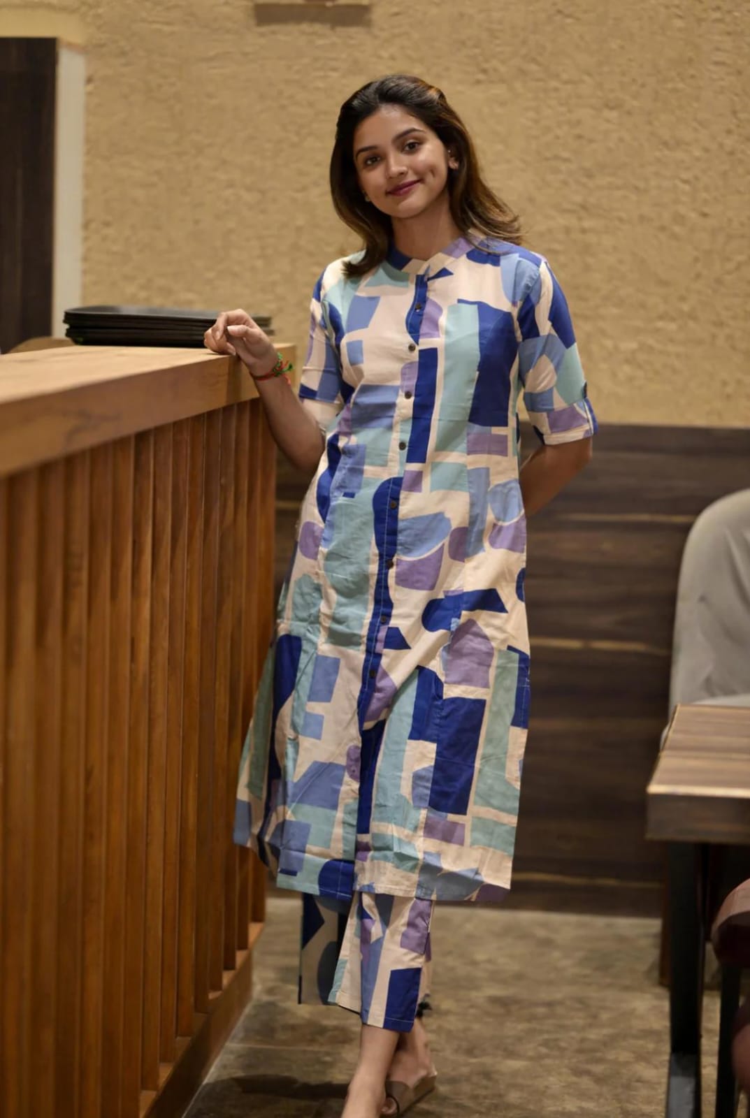 Blue  Abstract Print Cotton Co-Ord Set