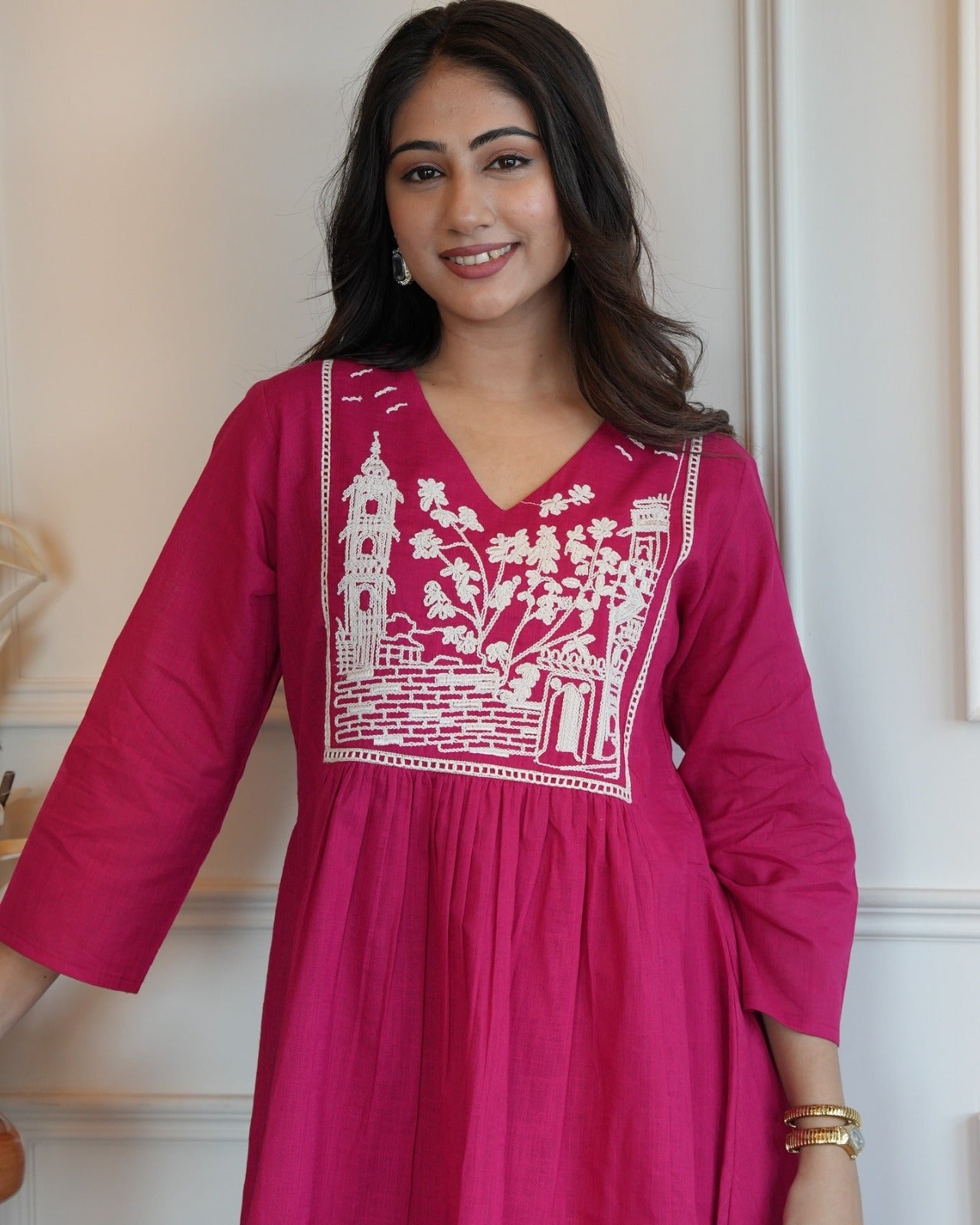 Magenta Embroidered Cotton Co-Ord Set