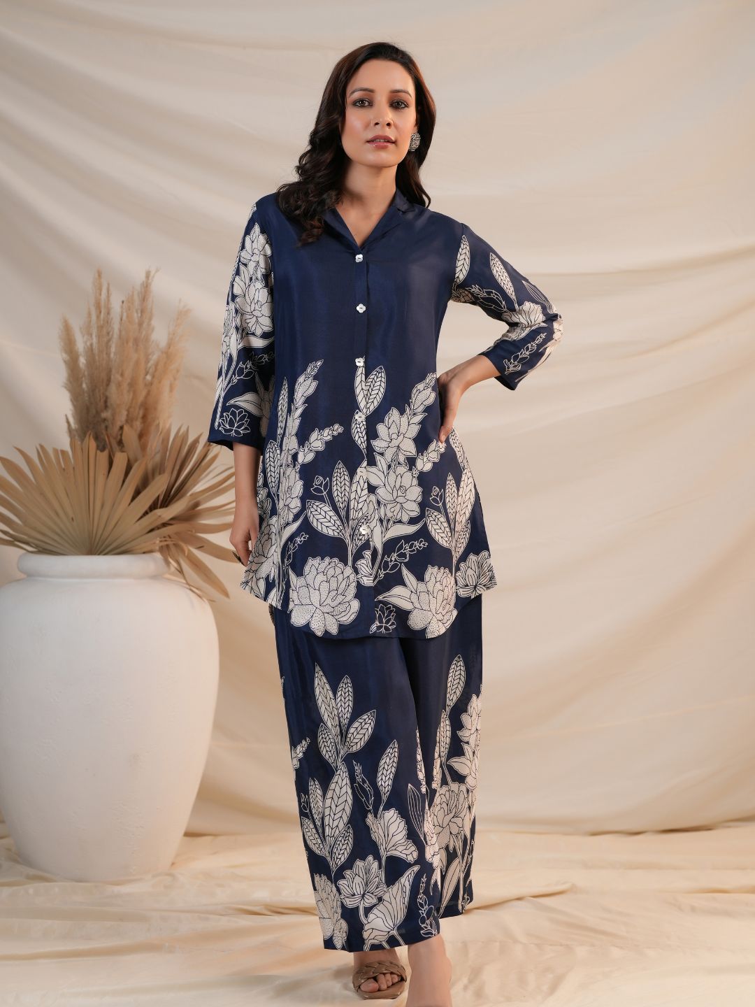 Royal Blue Floral Printed Co-Ord Set