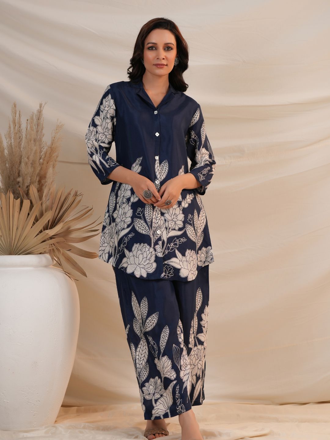 Royal Blue Floral Printed Co-Ord Set