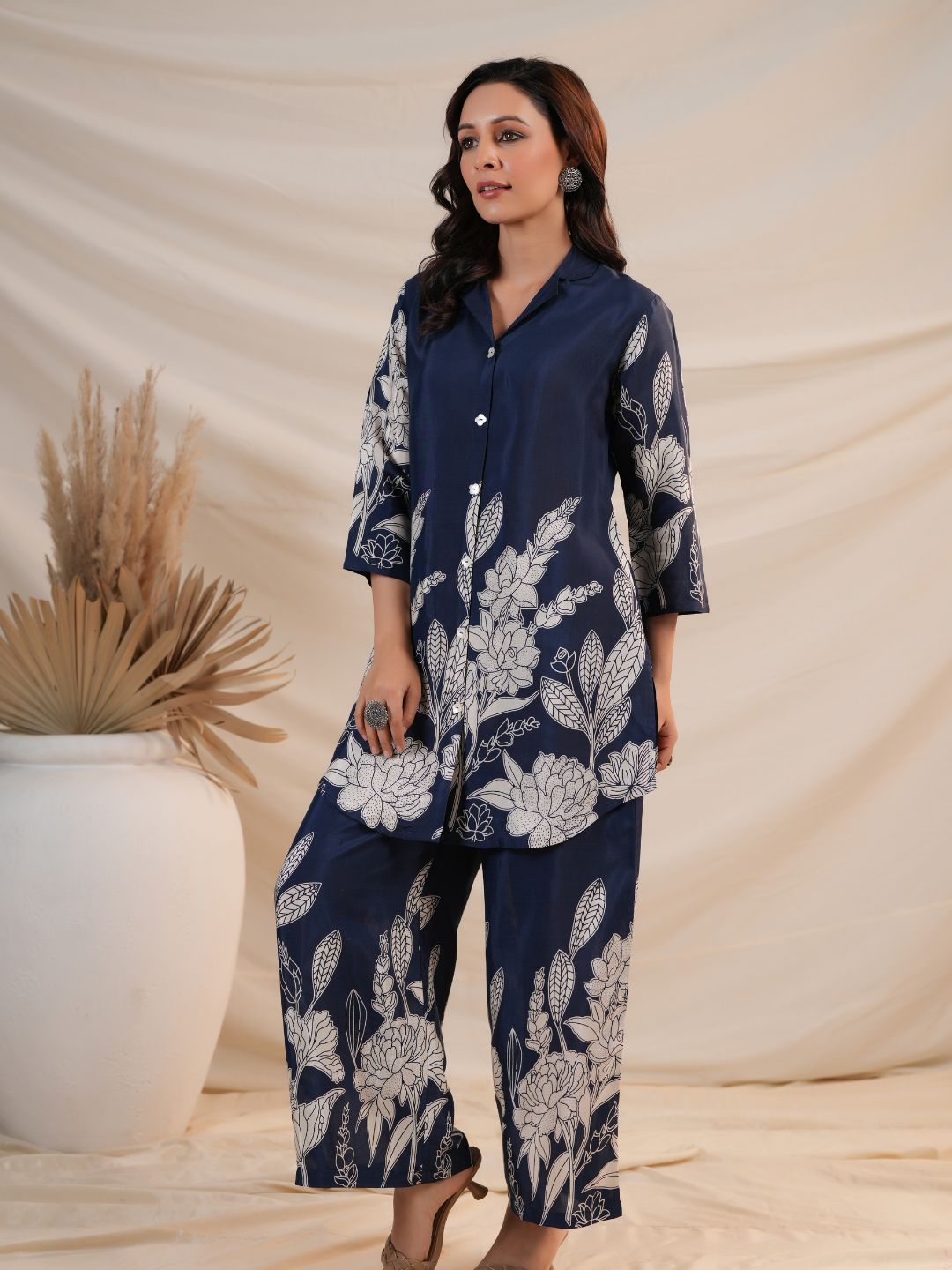 Royal Blue Floral Printed Co-Ord Set