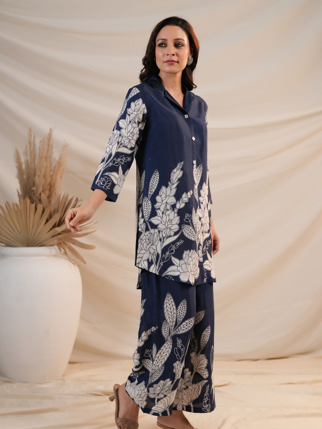 Royal Blue Floral Printed Co-Ord Set