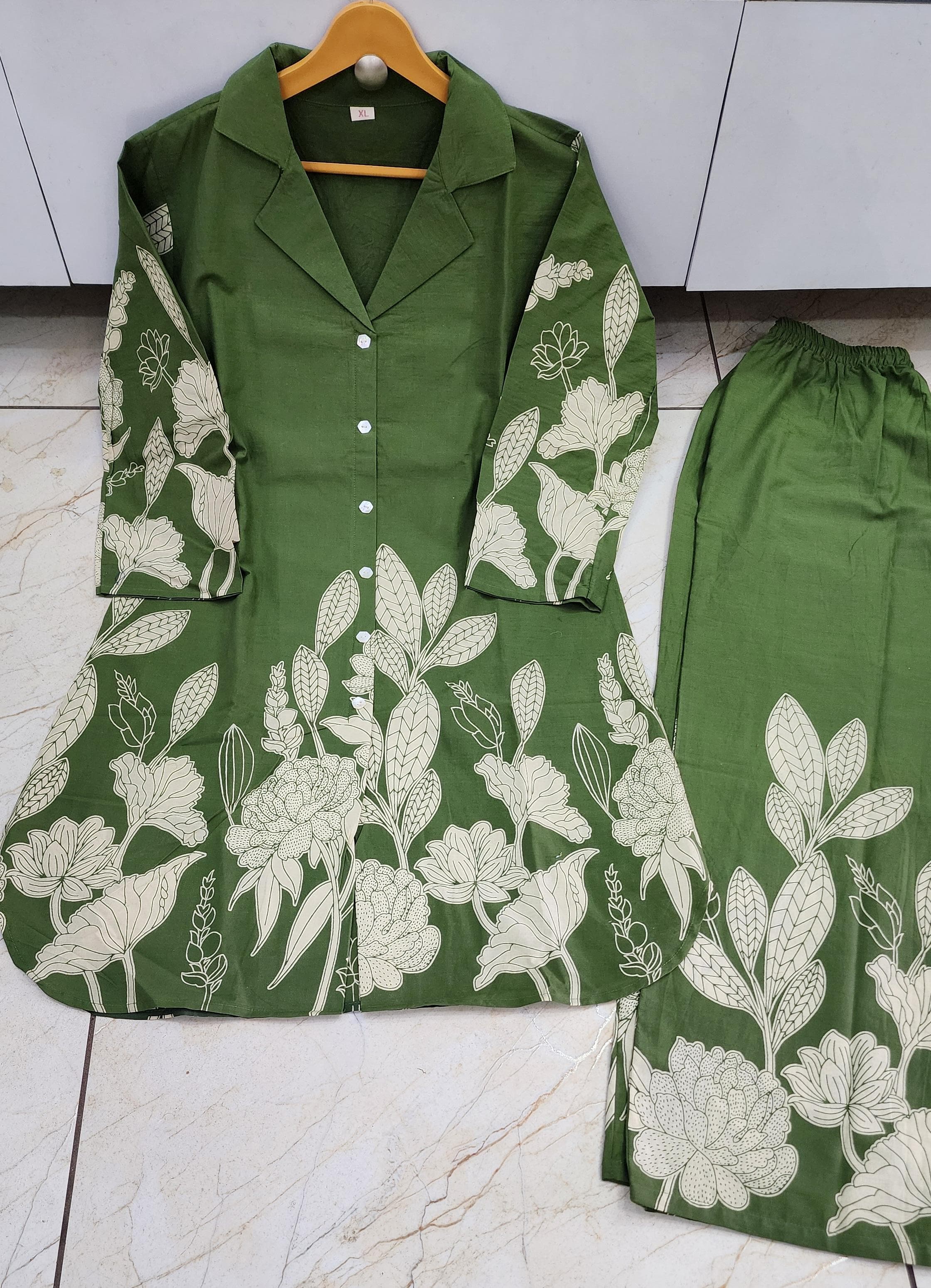 Olive Green Floral Printed Co-Ord Set