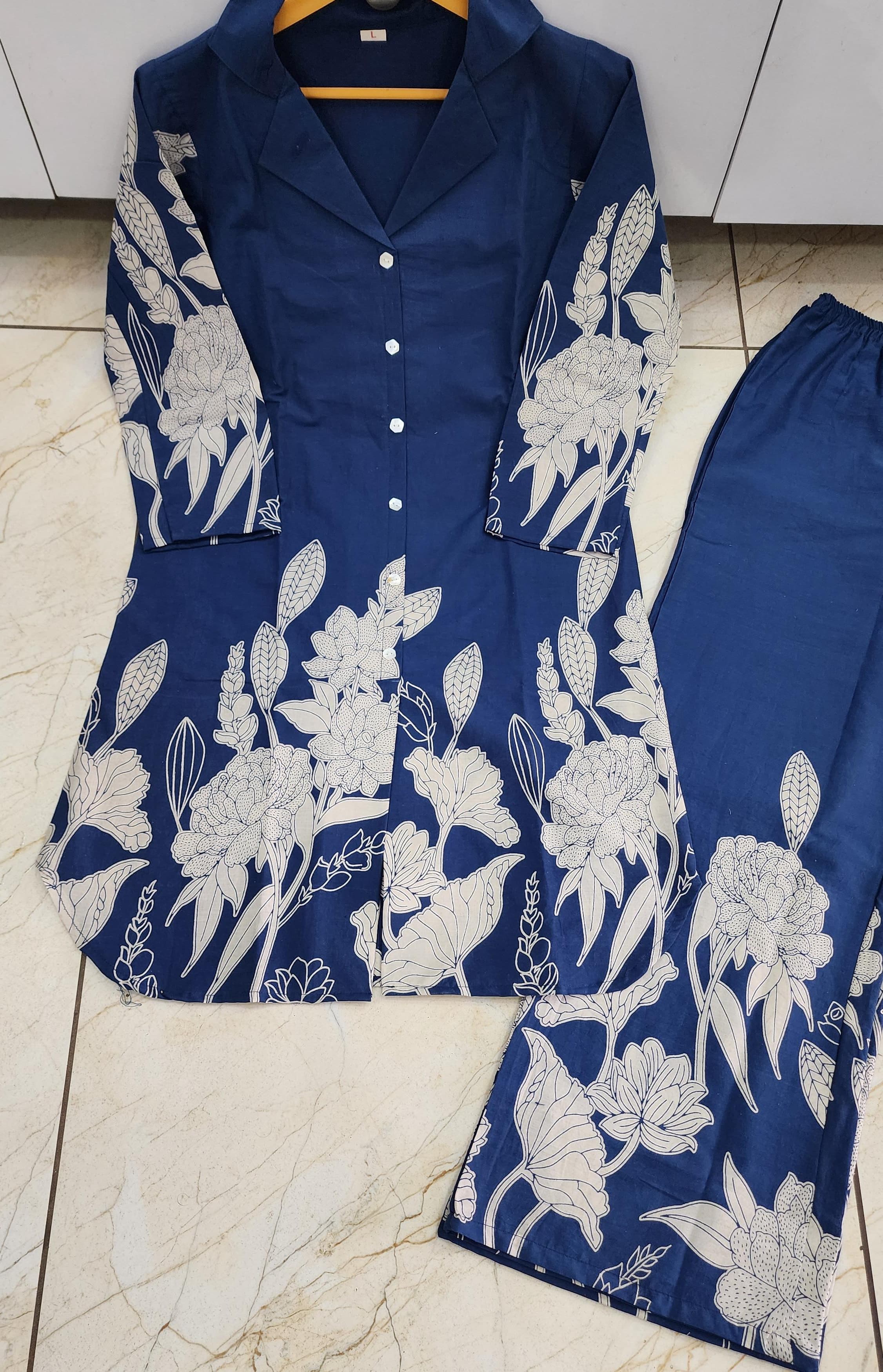 Royal Blue Floral Printed Co-Ord Set