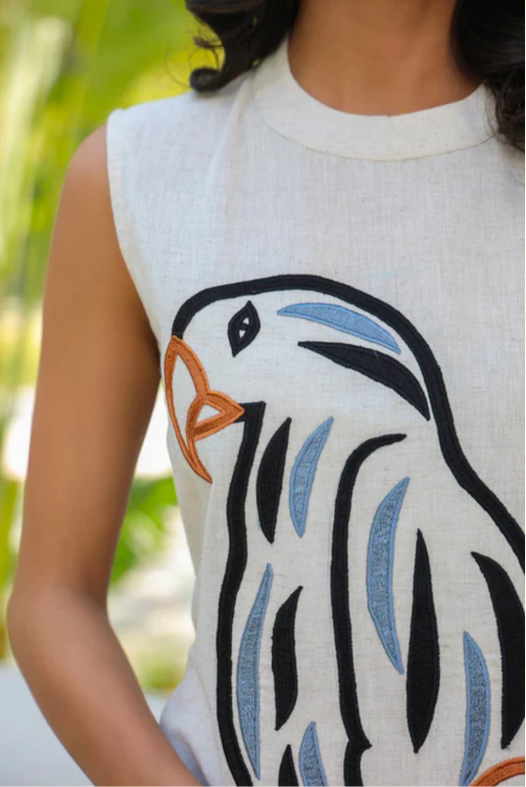 White Kurta with black Parrot Embroidery