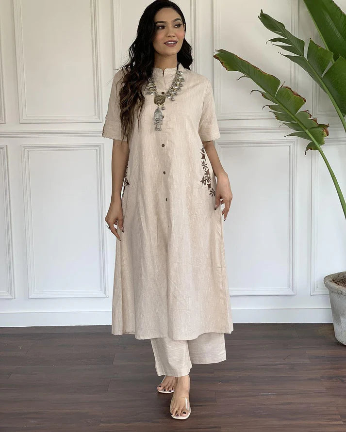 Embroidered Cotton Kurta and Palazzo Set