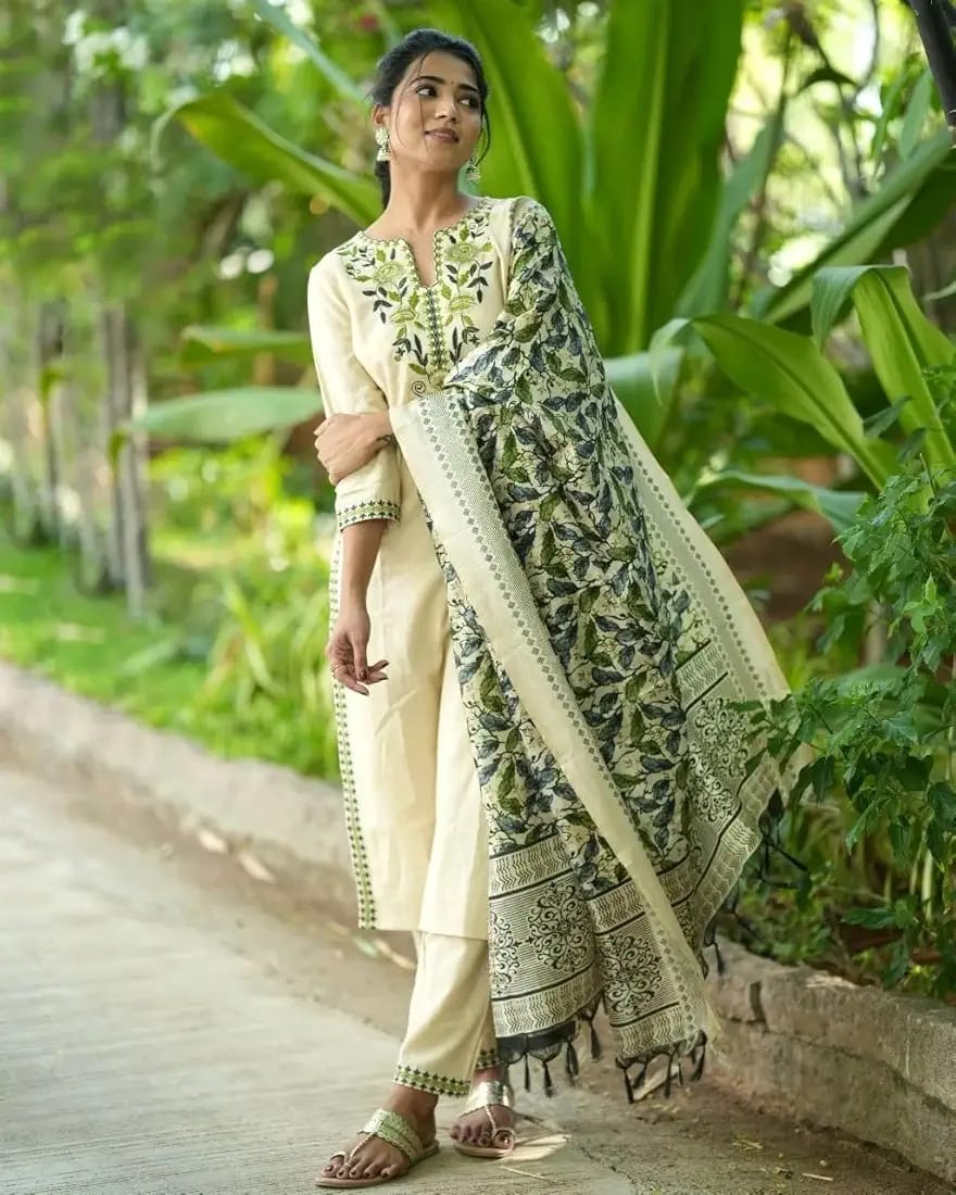 Cotton Floral Kurta Set with Dupatta