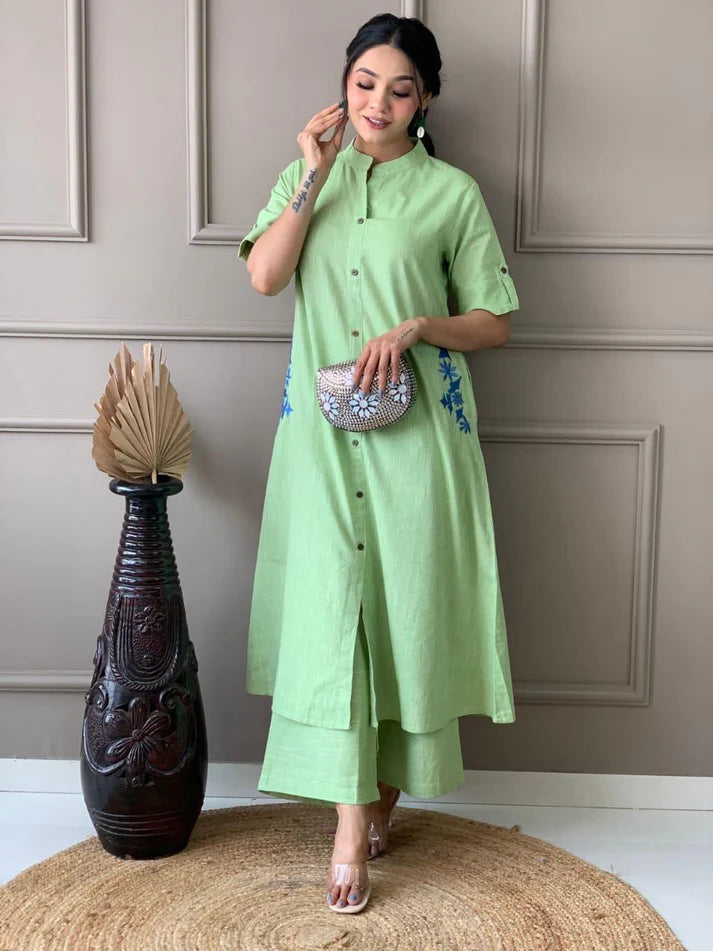 Embroidered Cotton Kurta and Palazzo Set