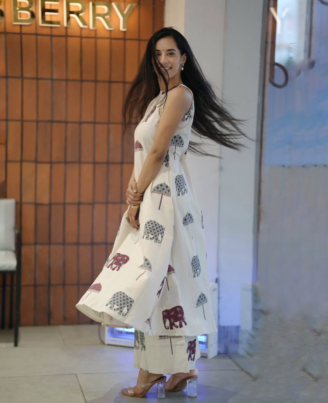 Off White Elephant Print Cotton Flex Co Ord Set