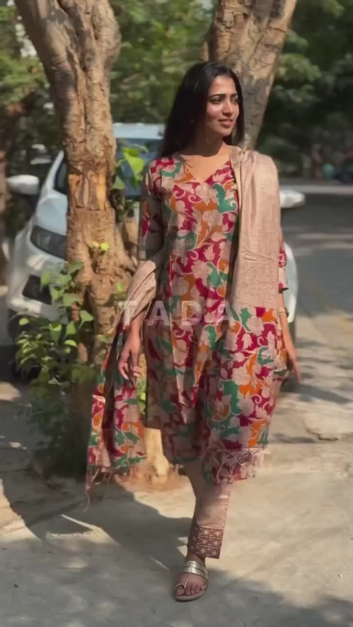 Heavy Banana Silk Multicolor Kurta with Dupatta